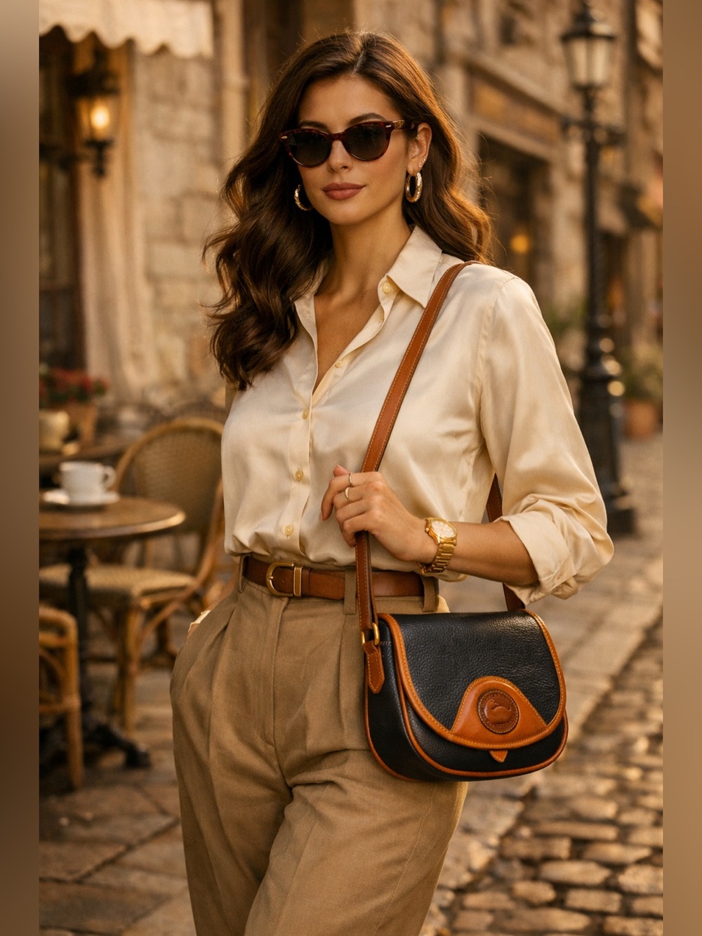 Dooney & Bourke Navy  with Brown Trim Pebbled Leather Crossbody